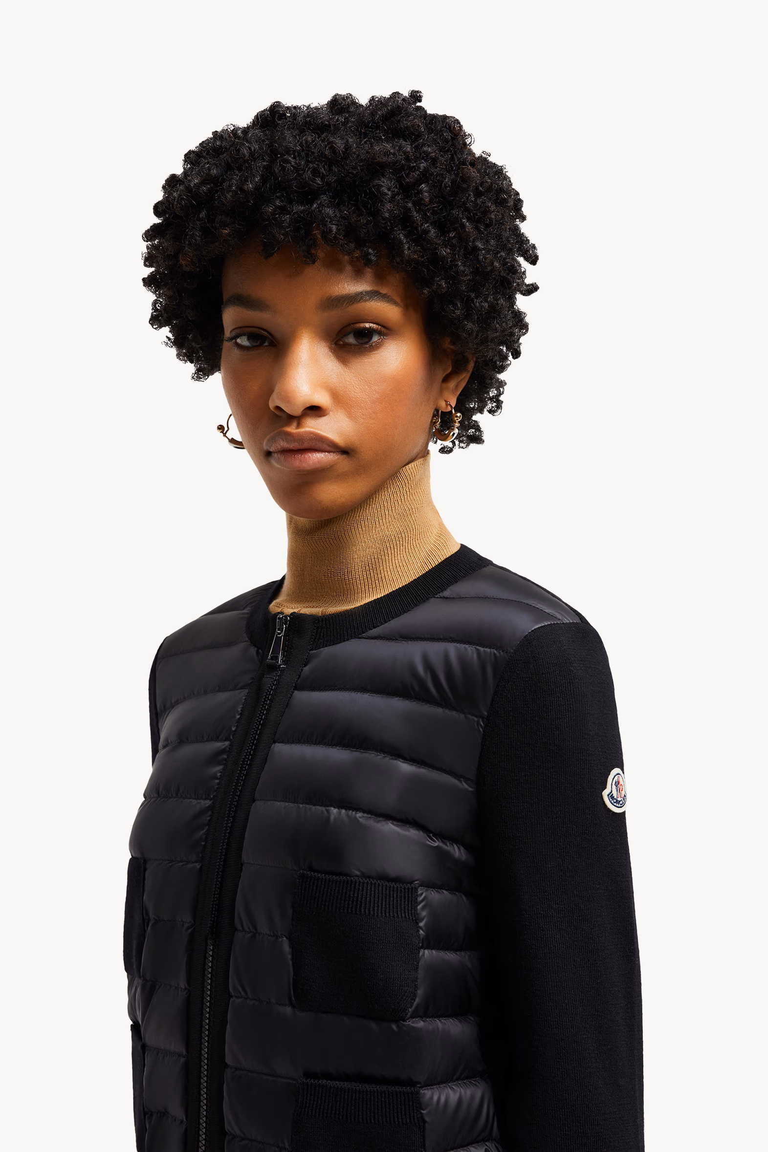 Cardigan zippé matelassé en laine Femmes Noir Moncler 4